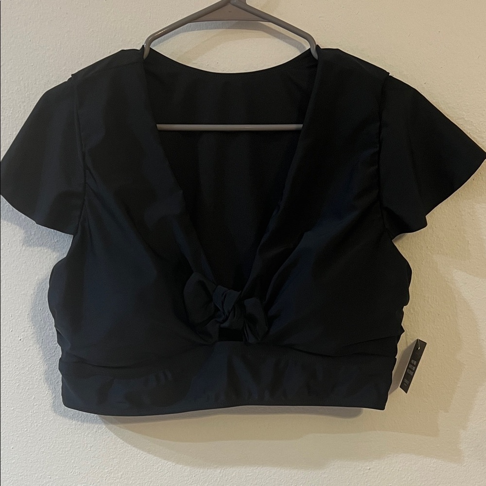 Torrid Black Cropped Swim top with Bow Detail